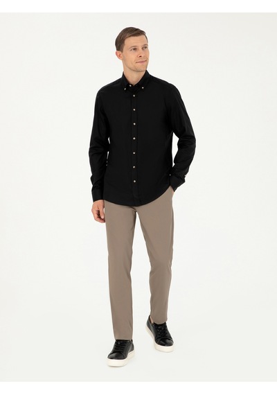 Cacharel Siyah Slim Fit %100 Pamuk Oxford Gömlek