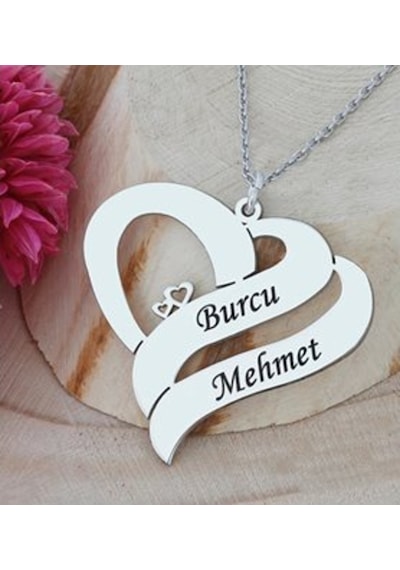 Çift Kalpli Iki Isimli Hediyelik Gümüş Kolye 437792234