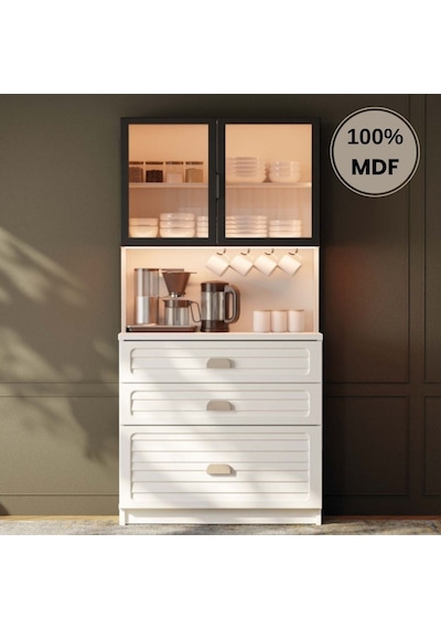 Lavanta Mdf Kahve Köşesi Dolabı Çekmeceli Işıklı Aytaşı