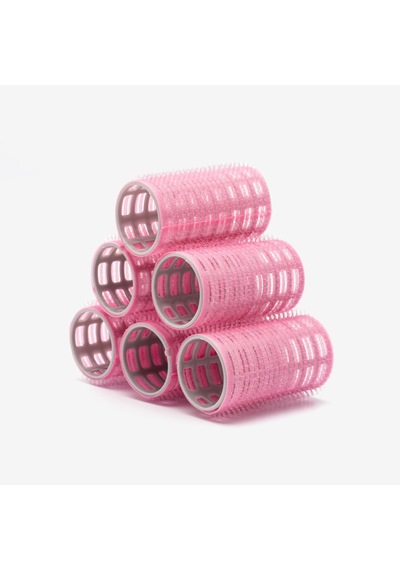 Croc 1202 Pembe Cırtlı Bigudi 6lı Çap 3,5cm +10lu Plastik Saç Pensi Pembe