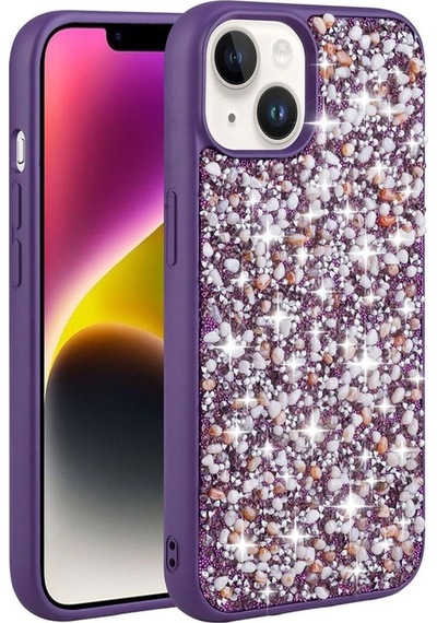 Apple Uyumlu iPhone 13 Pro Max Kılıf Parlak Taşlı Tasarım Zore Linea Kapak Mor