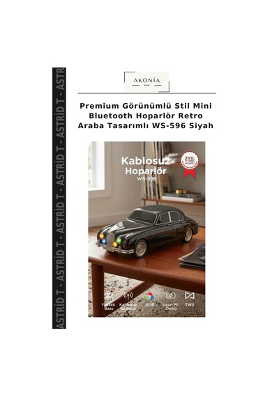 Premium Görünümlü Stil Mini Bluetooth Hoparlör Retro Araba Tasarımlı Ws-596 Siyah