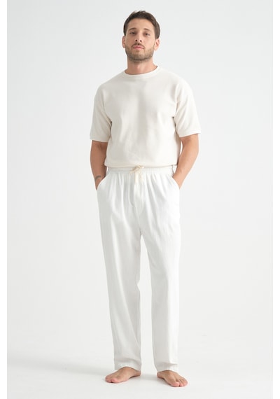 Redline Luxe Erkek Baggy Keten Karışımı Rahat Pantolon Bol Paça Yeni Sezon Beyaz