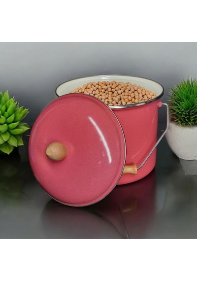 Emaye Yoğurt Tenceresi Emaye Bakraç 20cm 5lt Kırmızı Kırmızı