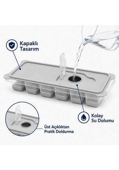 Kapaklı Plastik Buz Kalıbı Silikon Tabanlı 12li Buzmatik Kolay Çıkarılır Ve Doldurulabilir Sızd