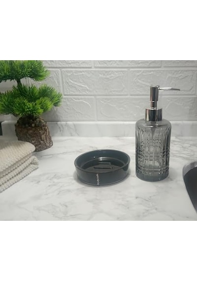 Sıvı Sabunluk Ve Sabunluk 2 Li Banyo Seti Gri Siyah 000 Açık Krem