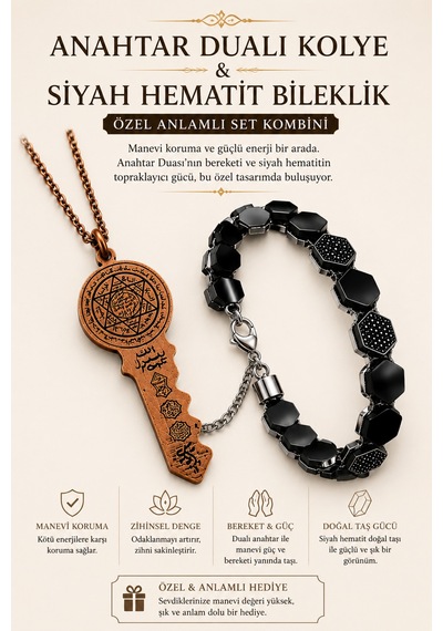 Dualı Anahtar Kolye Ve Siyah Hematit Bileklik Seti Manevi Güç Ve Koruma Takı Seti Diğer