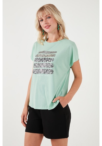 Lela Baskılı Bisiklet Yaka Regular Fit Bayan T Shirt 6671003 Mint