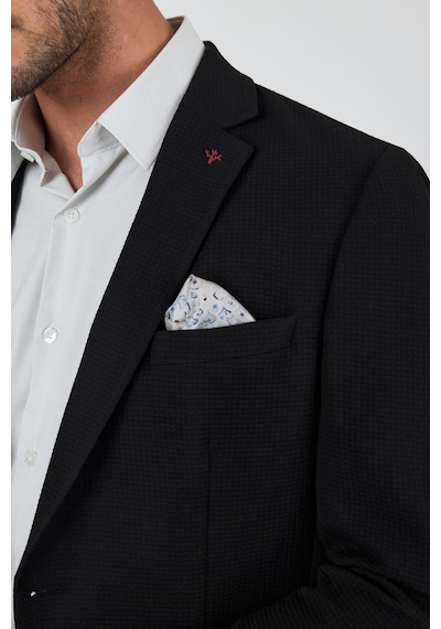 İmza Siyah Mono Yaka Gofreli Esnek 6 Drop Slim Fit Casual Ceket 1002250125 Siyah