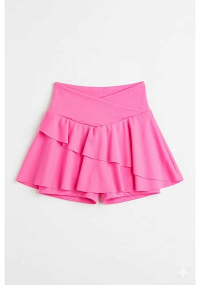 Beniizle Lyrax Kabartmalı Şort Etekli Crop Kız Çocuk Alt Üst Takım Pembe