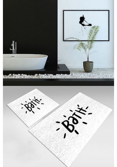 Buççin Online Mağaza Dijital Baskılı Kaymaz Yıkanabilir Bath İkili Banyo Takımı Klozet Takımı Polyester Beyaz Çok Renkli