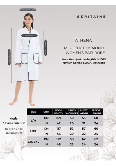 Athena Kimono Kadın Bornozu- Beyaz %100 Pamuk Beyaz