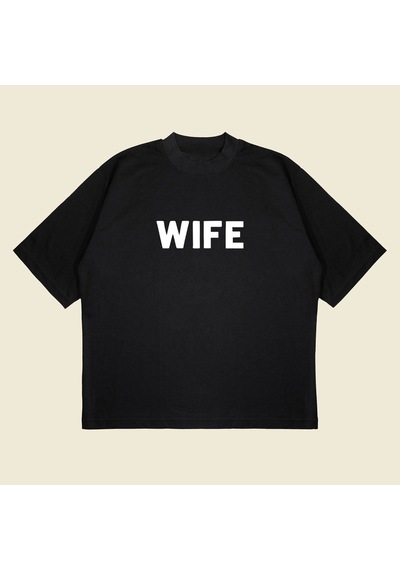 Startmore Wife Baskılı Oversize Unisex Pamuklu Nefes Alan Kalın Kumaşlı Siyah