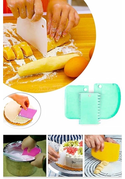 Pasta Hamur Şekillendirici Kesici Kazıyıcı Dekoratör Spatula Set 3 Parça Silikon Beyaz Diğer
