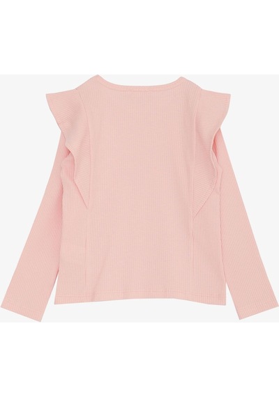 Breeze Kız Çocuk Uzun Kollu Tişört Omuz Fırfırlı 3-7 Yaş, Pembe-pembe Pembe