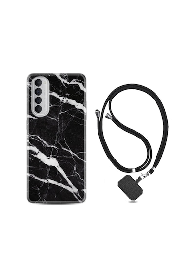 Oppo Reno 4 Pro Kılıf Boyun Askılı Siyah Şerit Mermer 1318
