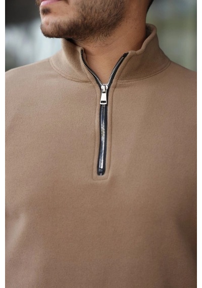 Valensdesign Erkek Zip Yaka Polar Sweat Sütlü Kahve