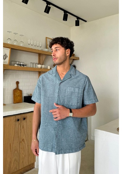 Flaw Yıkamalı Oversize Kısa Kol Gömlek Füme-25864 Füme