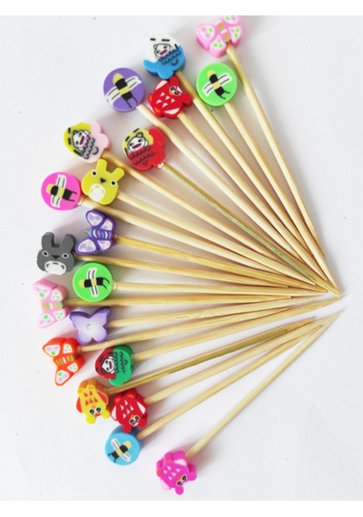 100 Adet Dekoratif Fimo Boncuklu Sevimli Karakterler Pasta Kürdanı 6,5 Cm Karışık Renk - Doğum Günü
