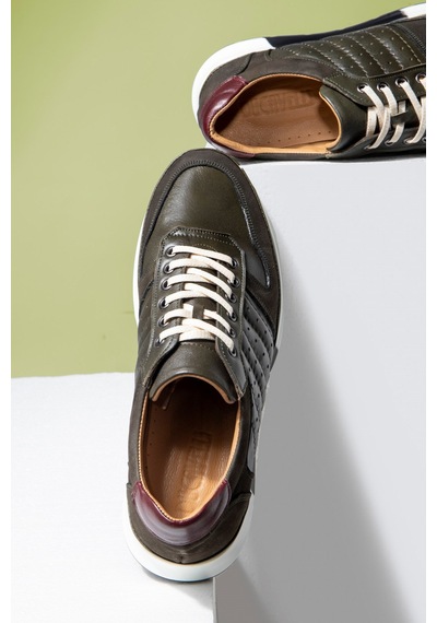 Ducavelli High Hakiki Deri Erkek Sneaker Ayakkabı, Low Top Sneaker, Hakiki Deri Sneaker Haki
