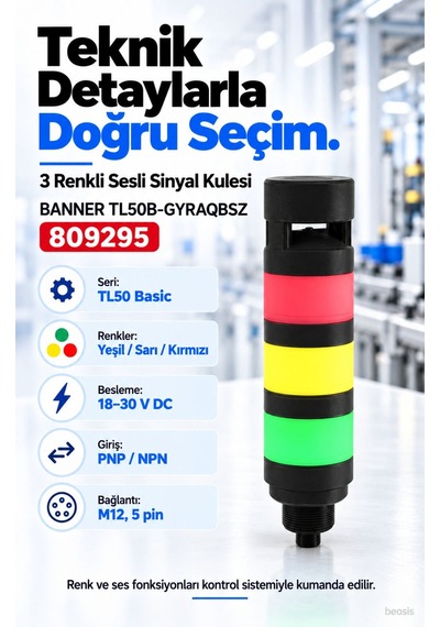 Banner Tl50b-gyraqbsz 3 Renkli Sesli Led Kolon Lamba 809295