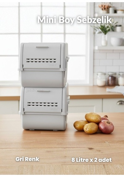 2'li Mini Boy Patates Soğan Sepeti Bpa Free Sebzelik Organizer Kutu Motek Gri 8 L Gri