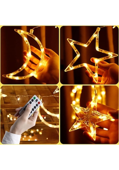 Ay Ve Yıldız Figürlü Kumandalı 12 Sarkıtlı 120 Led Dekor Işık Dekoratif Ortam Ve Masaüstü Aydınlatması Diğer