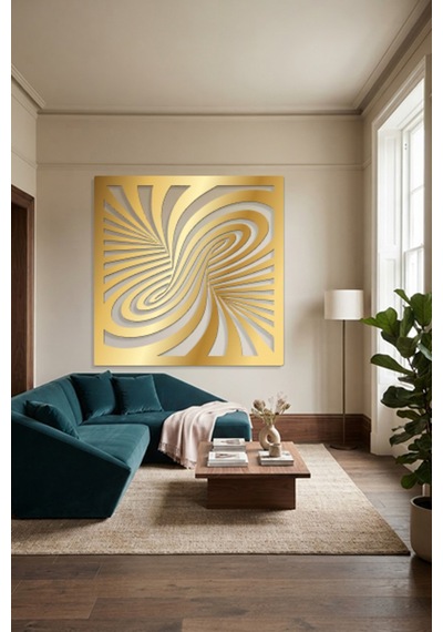Optik İllüzyon Metal Duvar Tablosu - Metal Duvar Sanatı - Duvar Dekoru - 100 X 100 Cm Altın