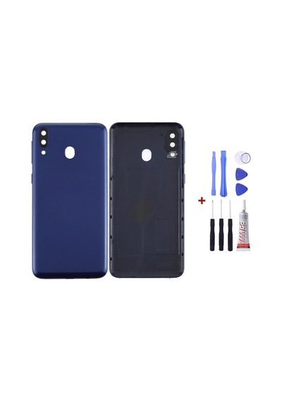 Samsung M20 Mavi Uyumlu Arka Cam Kapak Pil Kapağı Tamir Set B7000 Set Mavi