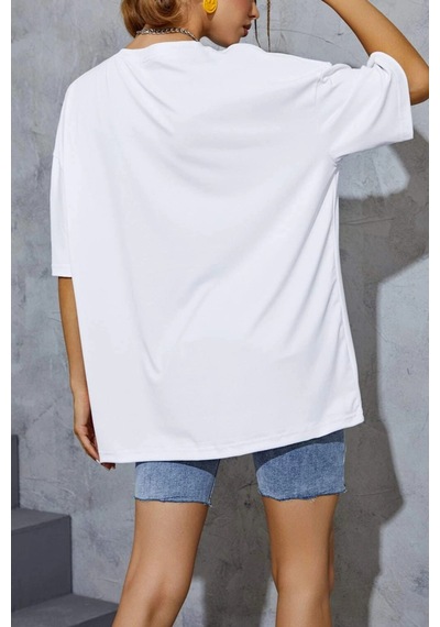 Oversize Unisex Baskısız T-shirt Beyaz
