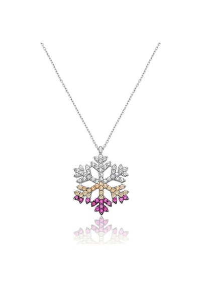 Papatya Silver 925 Ayar Renkli Nano Zirkon Taşlı Rodyum Kaplama Gümüş Kar Tanesi Kolye