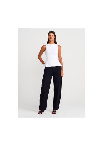 Dilvin 21001 Kayık Yaka Peplum Top-beyaz