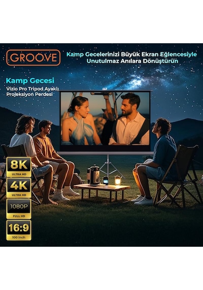 Groove Vizio Pro 100 Inch 220x125cm Blackout Işık Geçirmez Tripod Ayaklı Projeksiyon Perdesi