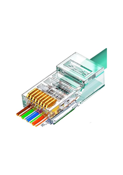 Koodmax - 100 Adet - 50u" 50 Micron Gold Plated Cat6 Ez Rj45 Delikli Konnektör Yeni Nesil Jack Uç