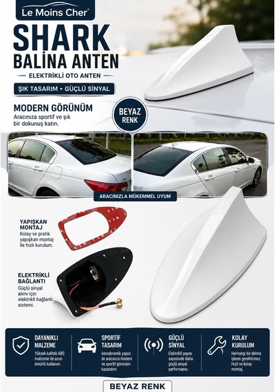 Alfa Romeo 146 Junior Elektrikli Oto Shark Balina Anten Beyaz Balık Sırtı Yapışkanlı