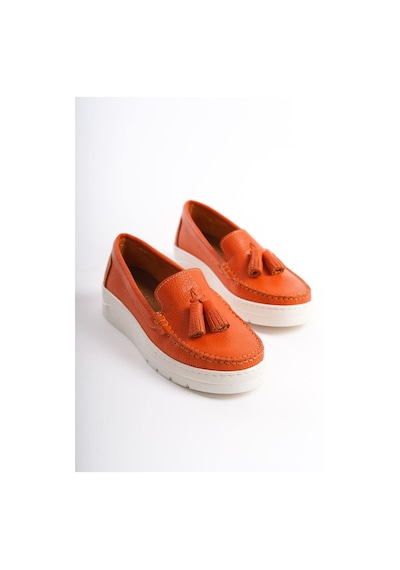 Mubiano Hakiki Deri Mbmtt501-orj Kadın Kalın Taban Oranj Babet &loafer Oranj
