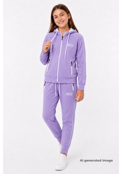 Pina Kids Kız Çocuk Scuba Unlimited Çift Şeritli Kapüşonlu Reglan Kol Dalgıç Kumaş Eşofman Takımı Esf7023 Lila
