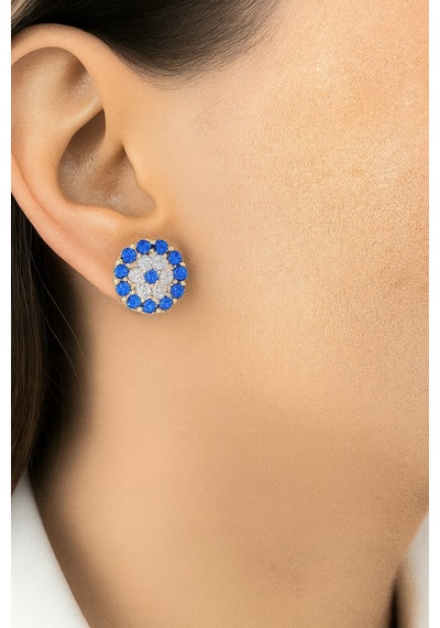 Çekirdekjewelry 925 Ayar Gümüş Minik Nazar Çivili Küpe Gri