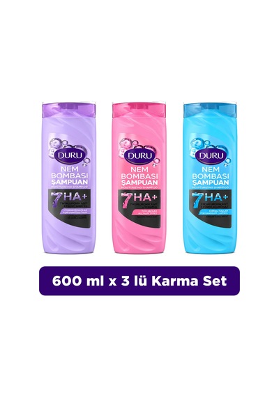 Duru Nem Bombası Şampuan 600 Ml 3 Lü Karma Set Normal