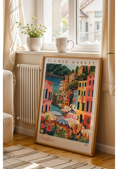 Portofino İtalya Çerçeveli Tablo Seyahat Severlere Salon Ve Ofis İçin Estetik Duvar Dekoru Travel Flower Market
