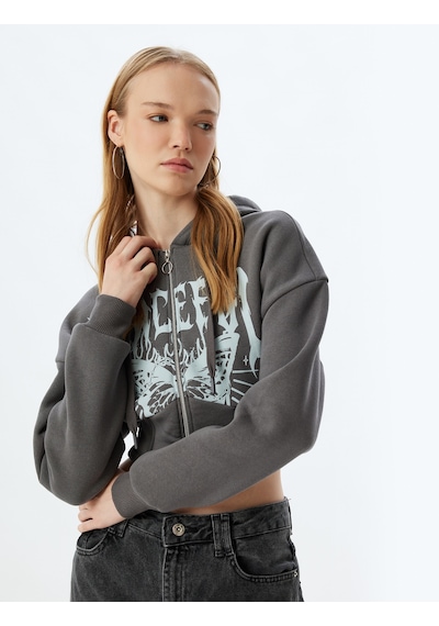 Koton Crop Sweatshirt Fermuarlı Kapüşonlu Korse Detaylı Baskılı Slim Fit Şardonlu Antrasit 5wal10124ık Antrasit Koton Crop Sweatshirt Fermuarlı Kapüşonlu Korse Detaylı Baskılı Slim Fit Şardonlu Antrasit 5wal10124ık Antrasit
