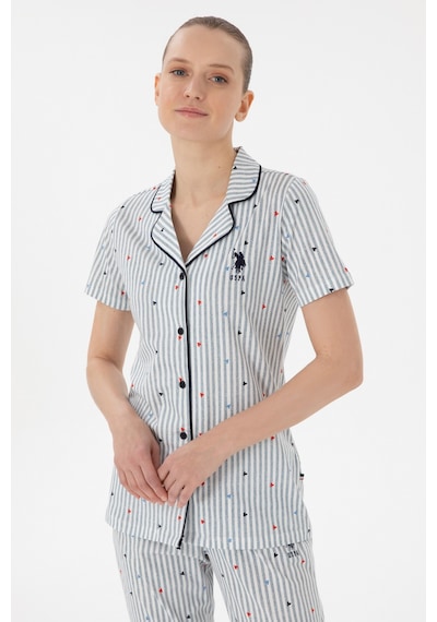 U.s. Polo Assn. Kadın Önden Düğmeli Boydan Patlı Kısa Kol Pijama Takım lacivert