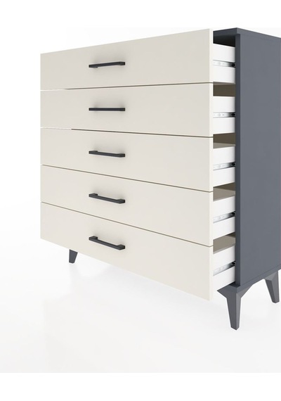 Arges Şifonyer 5 Çekmeceli 88x30x96 Antrasit-aytaşı Antrasit