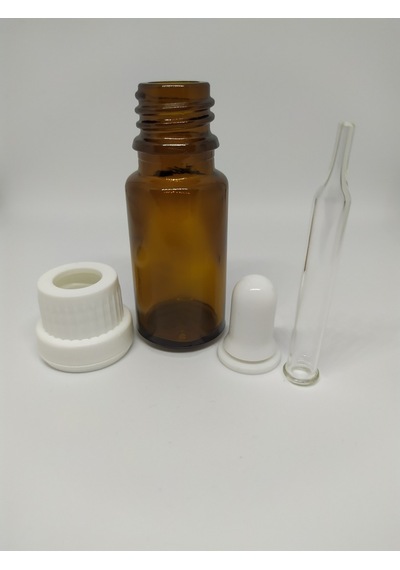 10Ml Cam Amber Şişe İnce Cam Damlalık Beyaz Kırılır Kapak(10 Ad.)