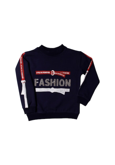 Toontoy Kız Çocuk Sweatshirt Kollari Şeritli Pullu Fashion Nakış Lacivert