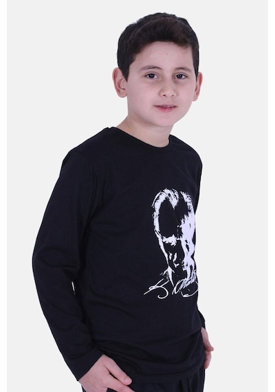 Fyk Kids Atatürk Imza Baskılı Unisex Çocuk Sweatshirt Siyah