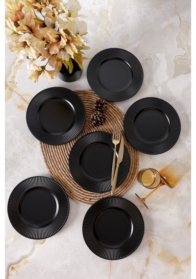 Keramika Mat Siyah Myra Pasta Tabağı 22 Cm 6 Adet 956 Siyah