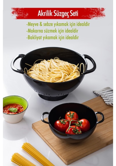 Akrilik Siyah 2 Li Süzgeç Seti Makarna & Pirinç Süzgeci Çok Renkli
