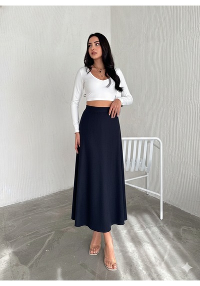 Ozy Fashion Kadın Süet Kloş Etek Lacivert