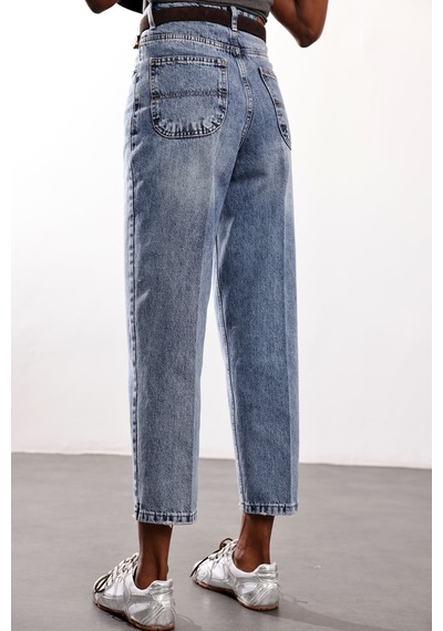 5in1Canpolat Açık Mavi Yüksek Bel Baggy Jean 3004 Açık  Mavi
